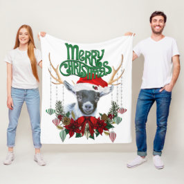キュートなクリスマスパイグミーヤギと〔雄ジカの〕枝角とリース フリースブランケット