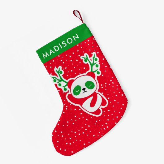 キュートなクリスマスパンダの星型パーソナライズされた スモールクリスマスストッキング (裏面 (吊り時))