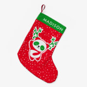 キュートなクリスマスパンダの星型パーソナライズされた スモールクリスマスストッキング (正面 (吊り時))