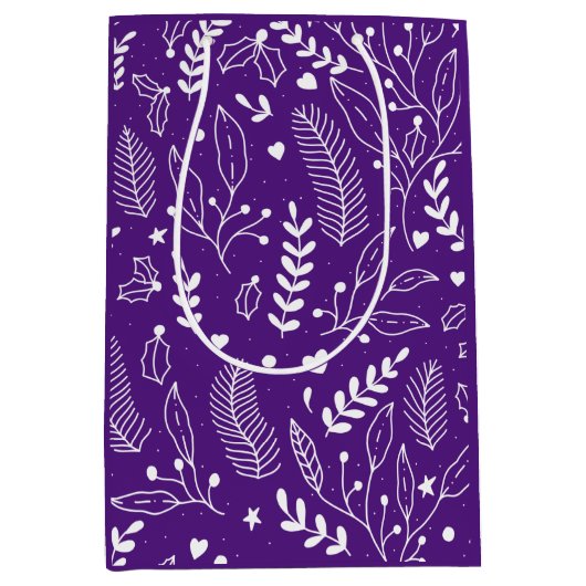 キュートなクリスマスパープルパターン（の模様が）ある ミディアムペーパーバッグ (正面)