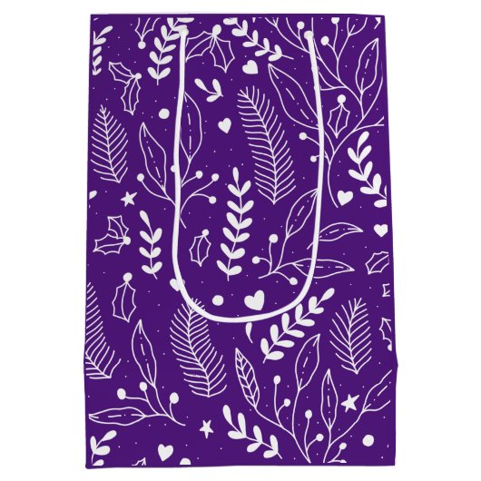 キュートなクリスマスパープルパターン（の模様が）ある ミディアムペーパーバッグ (裏面)