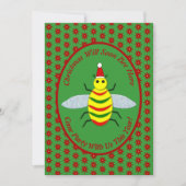 キュートなクリスマスビーとポインセチアの花パーティー 招待状 (正面)