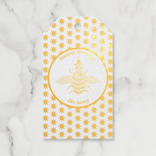 キュートなクリスマスビーとポインセチアカスタム花 ギフトタグ (正面)