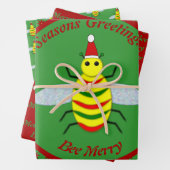 キュートなクリスマスビーとポインセチアカスタム花 ラッピングペーパーシート (インサイチュ)