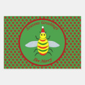 キュートなクリスマスビーとポインセチアカスタム花 ラッピングペーパーシート (正面)