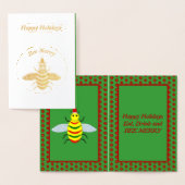 キュートなクリスマスビーとポインセチアカスタム花 箔カード (ディスプレー)