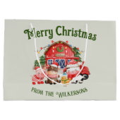 キュートなクリスマスファームの動物をセージに ラージペーパーバッグ (裏面)