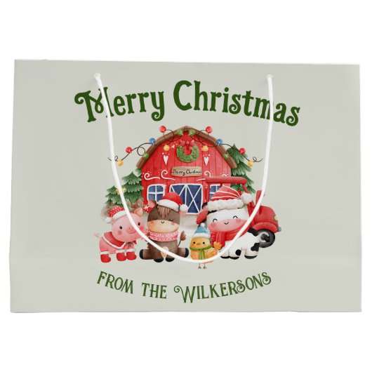 キュートなクリスマスファームの動物をセージに ラージペーパーバッグ (裏面)