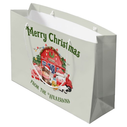 キュートなクリスマスファームの動物をセージに ラージペーパーバッグ (裏面アングル)