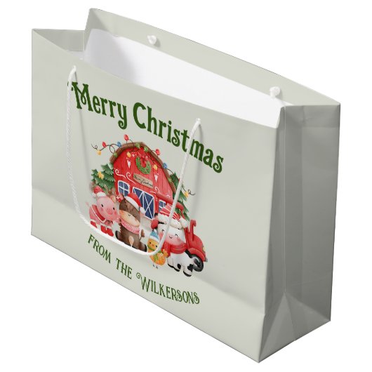 キュートなクリスマスファームの動物をセージに ラージペーパーバッグ (正面アングル)