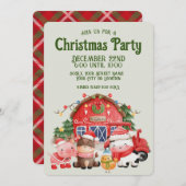 キュートなクリスマスファームの動物をセージに 招待状 (正面/裏面)
