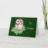キュートなクリスマスフクロウのユーモア、水彩鳥 シーズンカード (正面)