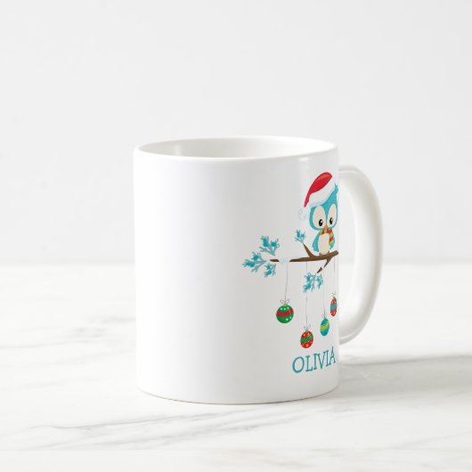 キュートなクリスマスフクロウパーソナライズされたルスマグ コーヒーマグカップ (正面右)