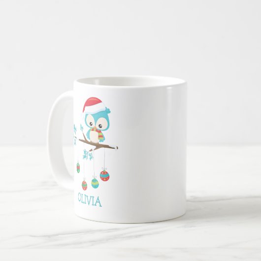 キュートなクリスマスフクロウパーソナライズされたルスマグ コーヒーマグカップ (正面左)