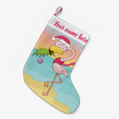 キュートなクリスマスフラミンゴをトロピカルビーチ名 スモールクリスマスストッキング (正面 (吊り時))