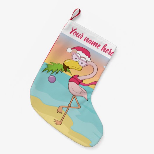 キュートなクリスマスフラミンゴをトロピカルビーチ名 スモールクリスマスストッキング (正面 (吊り時))