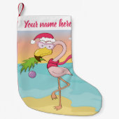 キュートなクリスマスフラミンゴをトロピカルビーチ名 スモールクリスマスストッキング (正面)