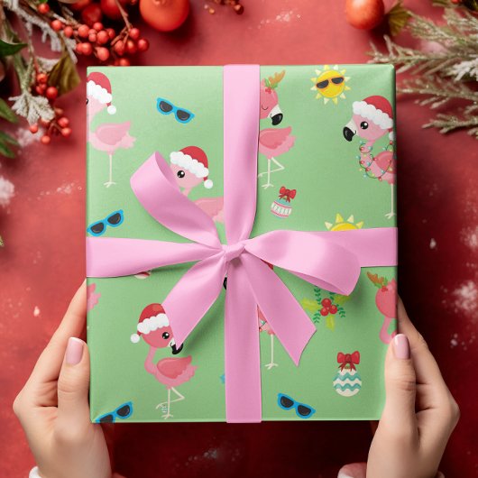 キュートなクリスマスフラミンゴ熱帯 ラッピングペーパー