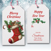 キュートなクリスマスブラウンのリスのピーク ギフトタグ