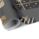 キュートなクリスマスブラック/金ゴールド/ホワイトパターン ラッピングペーパー (ロールコーナー)