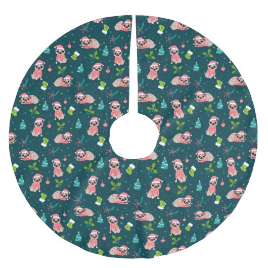 キュートなクリスマスプッグ ブラッシュドポリエステルツリースカート (正面)