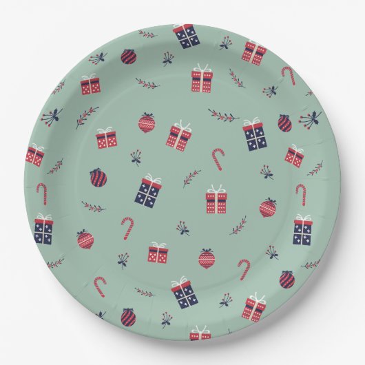 キュートなクリスマスプレゼントオーナメントパターン ペーパープレート (正面)