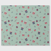 キュートなクリスマスプレゼントオーナメントパターン ラッピングペーパー (フラット)