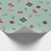 キュートなクリスマスプレゼントオーナメントパターン ラッピングペーパー (角)