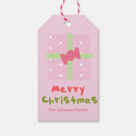 キュートなクリスマスプレゼントピンクの家族の贈り物ラベル ギフトタグ