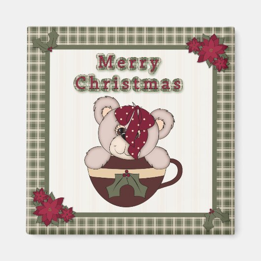 キュートなクリスマスプレッドパター縁どン&テディベア マグネット (正面)