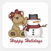キュートなクリスマスベア雪だるま追加メッセージシール スクエアシール (正面)