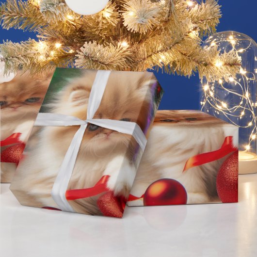 キュートなクリスマスペルシャ猫のラッピング紙 ラッピングペーパー (クリスマス)