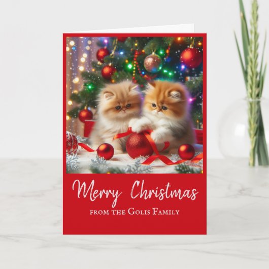 キュートなクリスマスペルシャ猫の休日の挨拶 カード (正面)