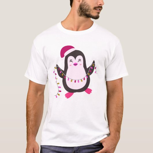 「キュートなクリスマスペンギンのライト」  ✨ Tシャツ (正面)