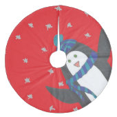 キュートなクリスマスペンギンを赤で飾る フリース ツリースカート (正面)