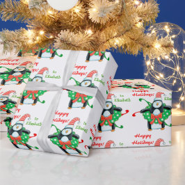 キュートなクリスマスペンギンパーソナライズされたキッズ ラッピングペーパー