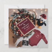 キュートなクリスマスペンギン妊娠発表 招待状 (正面)