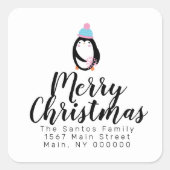 キュートなクリスマスペンギン雪の結晶の住所 スクエアシール (正面)