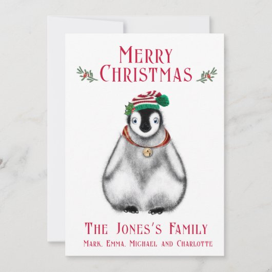 キュートなクリスマスペンギン、フェスティバル北極動物 シーズンカード (正面)