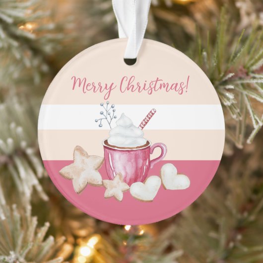 キュートなクリスマスホットココアとクッキーの水色 オーナメント (ツリー)