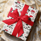 キュートなクリスマスホリデー牛のギフトパターモダンン ラッピングペーパー