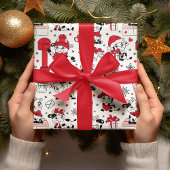 キュートなクリスマスホリデー牛のギフトパターモダンン ラッピングペーパー