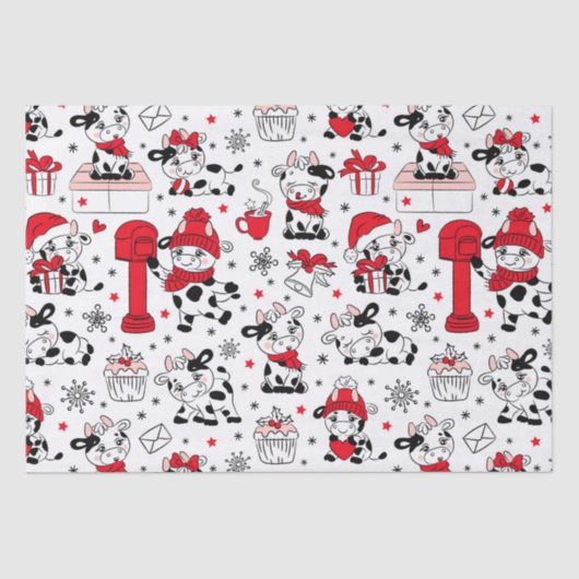 キュートなクリスマスホリデー牛のギフトパターモダンン 薄葉紙 (正面)