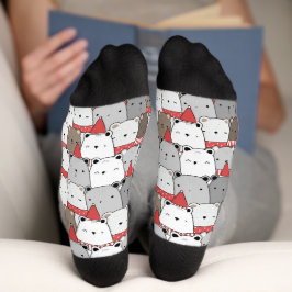 キュートなクリスマスホワイトのクマのパタ図解入りの、写真付きのーン ソックス