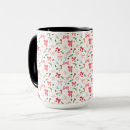 キュートなクリスマスボウとキャンディケーンパターンマグ マグカップ