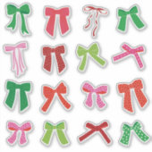 キュートなクリスマスボウズ赤い緑ピンクの白 シール (正面)