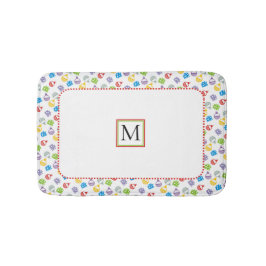 キュートなクリスマスボールとギフトパターンモノグラム バスマット