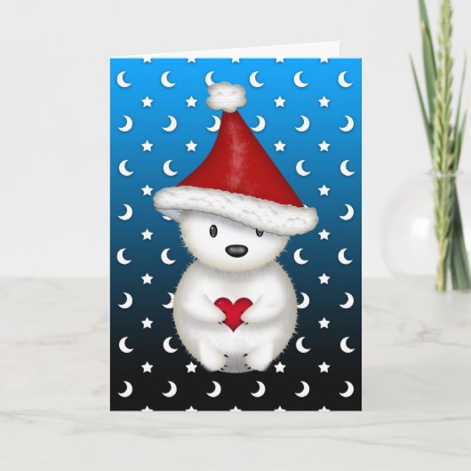 キュートなクリスマスポーラーベア保持ハート シーズンカード (正面)