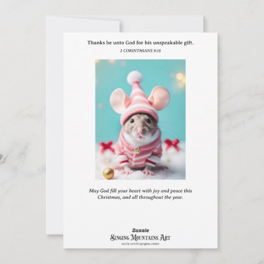 キュートなクリスマスマウスのバイブル聖句の写真 シーズンカード (裏面)