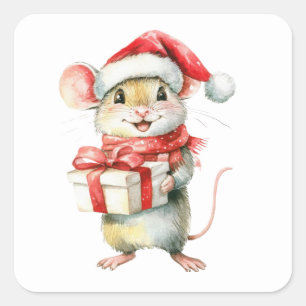 キュートなクリスマスマウスステッカー スクエアシール